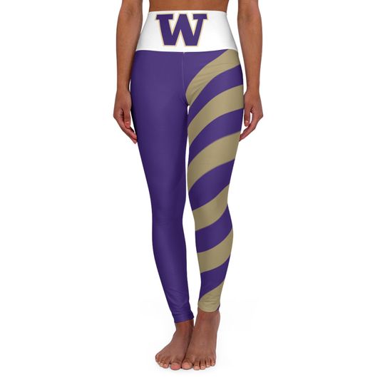 Purple and gold women's leggings, striped leggings, women's leggings, cute yoga pants, school pride, gift, student clothing, alumni leggings