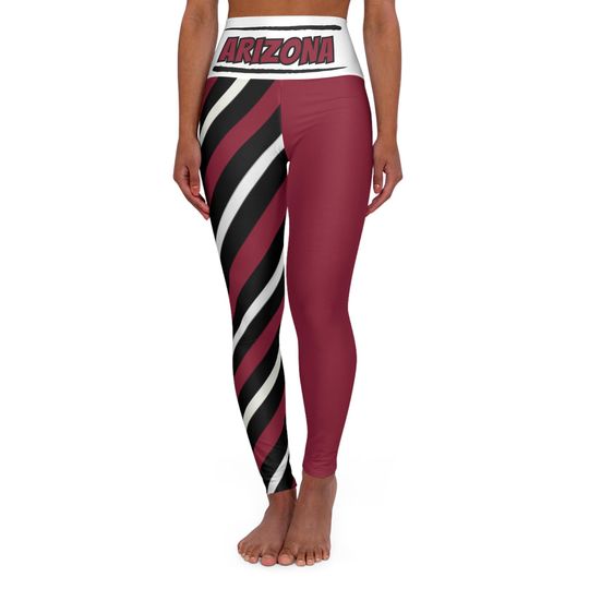 Red, Black and White Striped Yoga Leggings, Arizonna Football Themed Leggings, Cute Leggings, Great for Layering, Gift