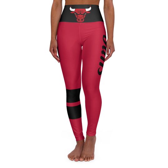 Red and Black Yoga Leggings, Bulls Leggings, Basketball, Sports leggings, Women's Leggings,  cute yoga pants