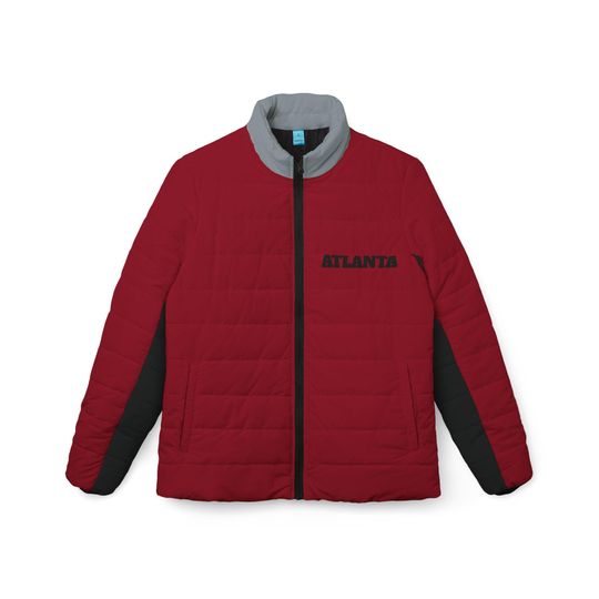 Red and Black Women's Puffer Jacket, Atlanta Football Themed Coat, Winter Coat, Cute Puffer Jacket, Gift for Atlanta Fans, Gift