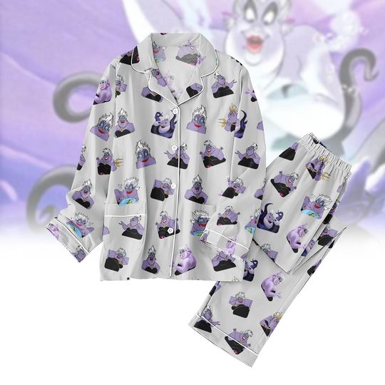 Halloween Ursula Pajama Set, Disney Villain Women’s Sleepwear and Loungewear, Spooky Evil Queen Pajamas for Women