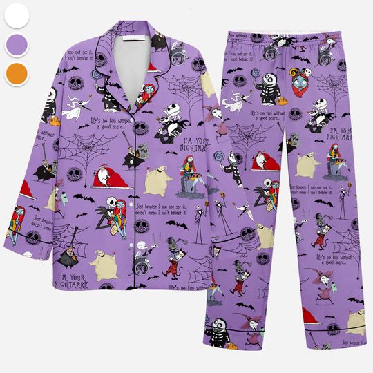 Jack Skellington Satin Pajama Set - Nightmare Before Christmas Lounge Shirt & Shorts, Disney Sleepwear for Adults