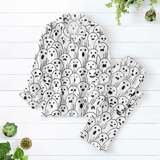 Funny Ghost Boo Pajamas Set for Women and Family, Halloween Spooky Season Matching Sleepwear