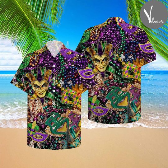 Happy Mardi Gras Unisex Hawaiian Shirt, Summer Beach Hawaiian Shirt