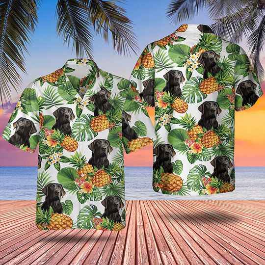 Black Lab Hawaiian Shirt, Tropical Dog Print, Summer Vacation Beach