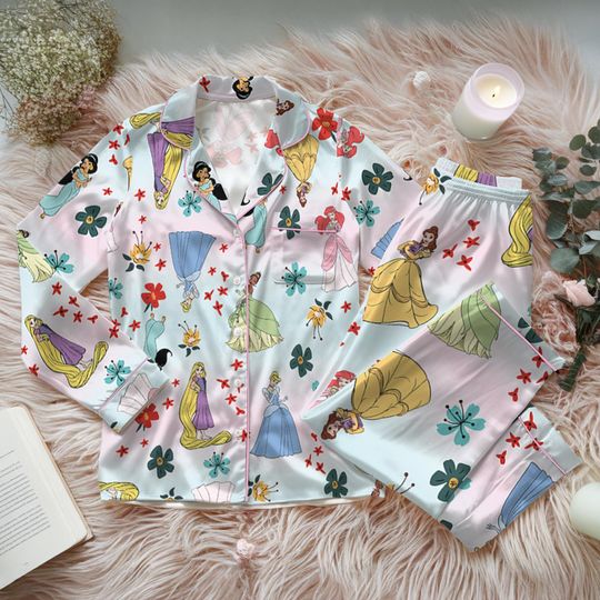 Disney Princess Pajama Set for Women, Disneyland Princess Sleepwear, Bridesmaid Loungewear