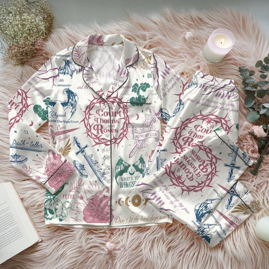 Velaris ACOTAR Satin Pajamas Set, A Court of Thorns and Roses Sleepwear, Fantasy Book Lover Gift, Cozy Bookish PJs