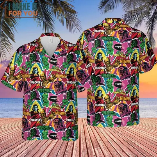 Monsters Pop Collage Universal Monsters Hawaiian Shirt