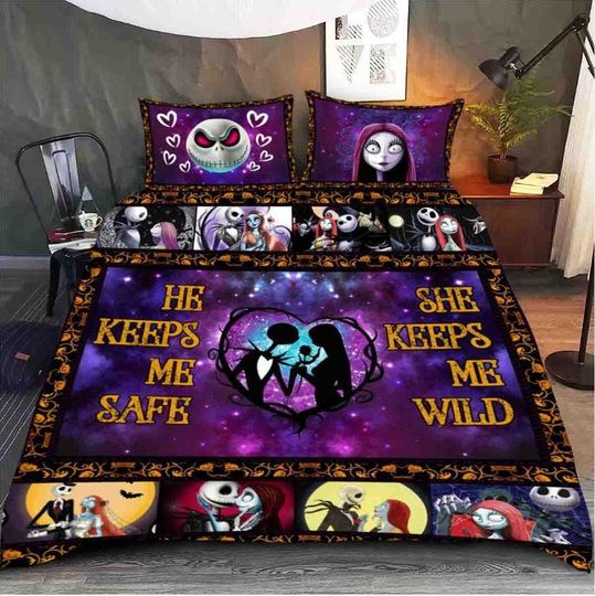 Nightmare Before Christmas Bedding Set, Jack and Sally Couple Blanket, Gothic Bedroom Decor, Bedding for Home & Living