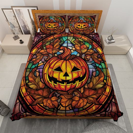 Vintage Scary Pumpkin Halloween Bedding set, Retro Pumpkin Jack-o'-lantern Autumn Fall Quilt Blanket,Halloween Decor, Halloween gifts