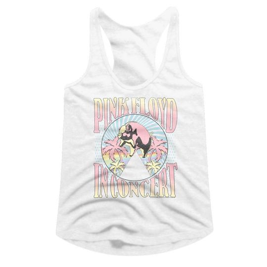 Pink Floyd Palm Trees White Women's Slim Fit Racerback Tank Top
