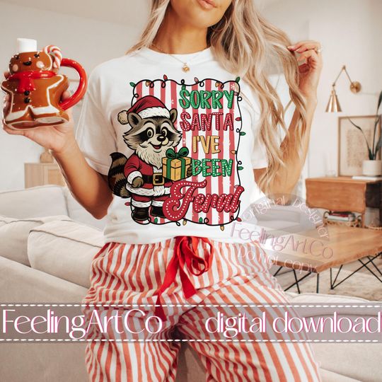 Funny Christmas Raccoon,Sorry Santa I’ve Been Feral Sublimation T-Shirt