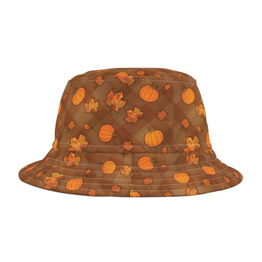 Fall Pumpkin Spice Bucket Hat, Durable Polyester, Trendy AOP Design