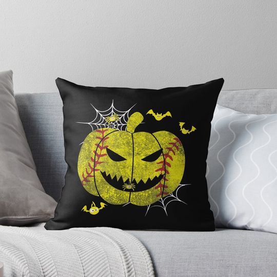 Funny Halloween Softball Player Scary Pumpkin Spider Girls Pillow