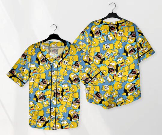 The Simpsons Baseball Jersey Shirt, Cartoon Family Button Up Shirt