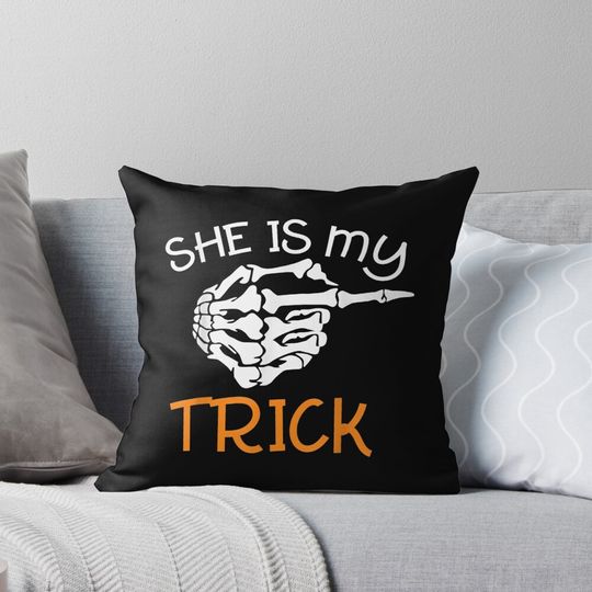 She's My Trick Halloween Night Costume Skeleton Finger Pillow