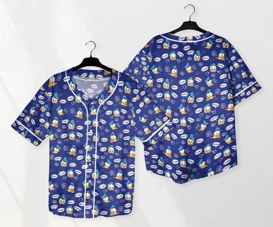 Donald Baseball Jersey Shirt, Funny Duck Button Up Shirt