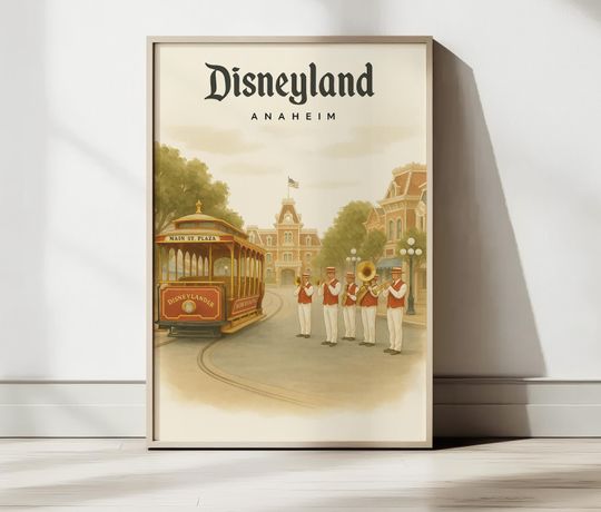 Disneyland Poster Anaheim Vintage Main Street Plaza Wall Art