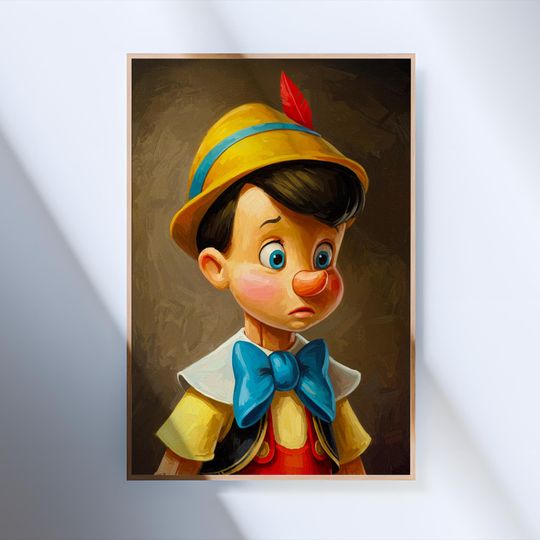 Pinocchio Portrait Wall Art, Printable Vertical Poster, Eclectic Canvas Wall Decor