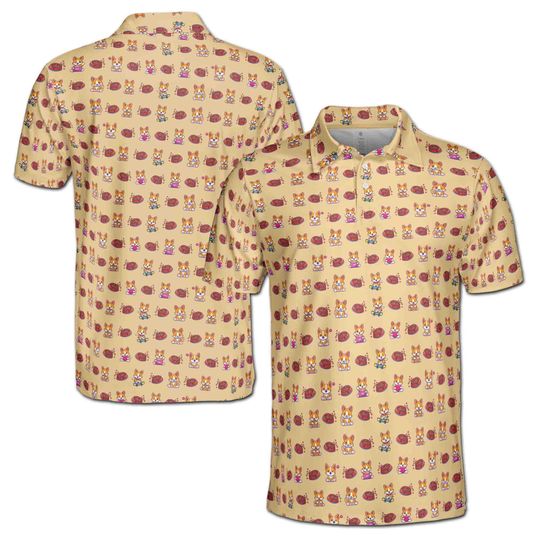 Funny Tiny Pet Dog Food Doodle Men's Polo Shirt, Casual Golf Polo