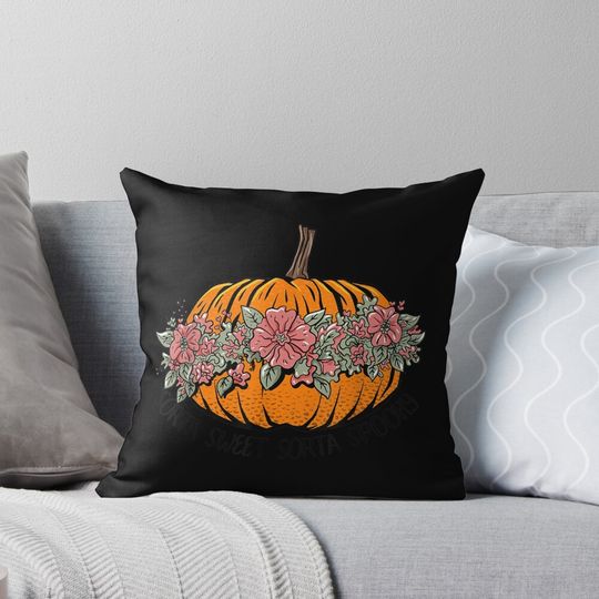 Sorta Sweet Sorta Spooky Pumpkin Flower Halloween Floral Pillow