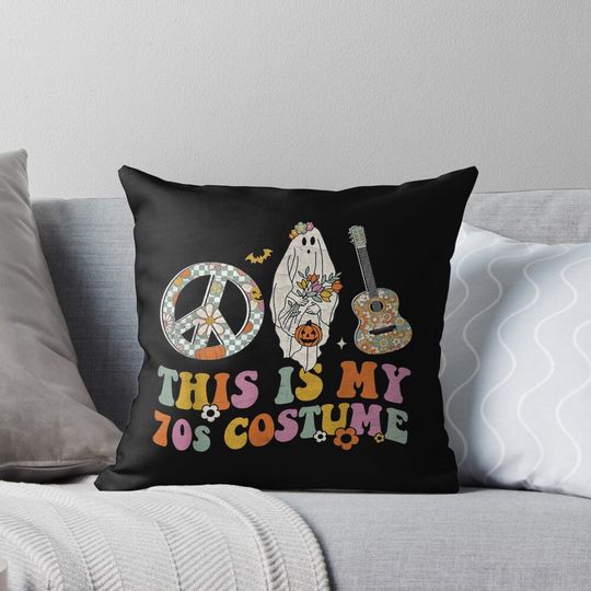 Retro Groovy This is My 70s Costume Halloween Peace Hippie Pillow