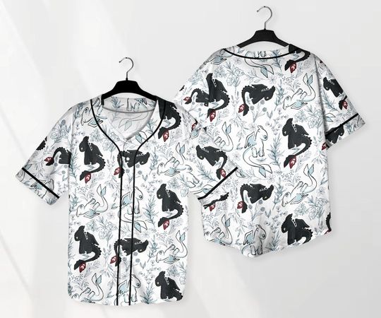 Toothless Baseball Jersey Shirt, Light Fury Dragon Button Up Shirt