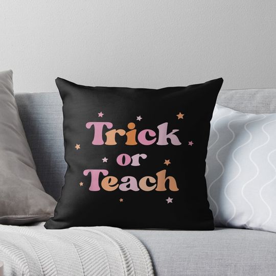 Halloween Retro Vintage Groovy Trick Or Teach Teacher Women Pillow