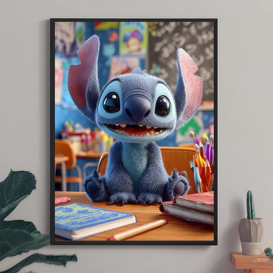 Cute Stitch School Classroom Poster, Disney Style Kids Room Decor, Vertical Matte Poster