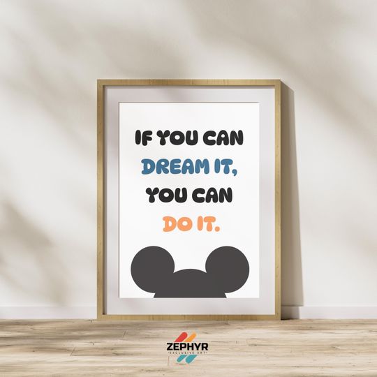 Kids Room Wall Art, Mickey Mouse Nursery Poster, Motivational Quote, Vertical Premium Matte Poster