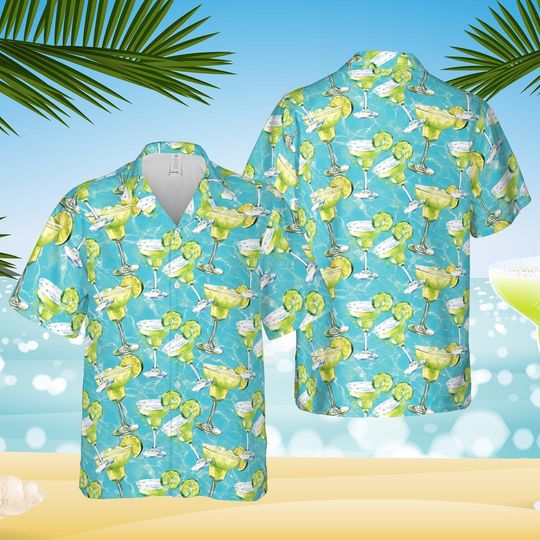 Margarita Cocktail Hawaiian Shirt, Summer Drinking Beach Party Button-Up