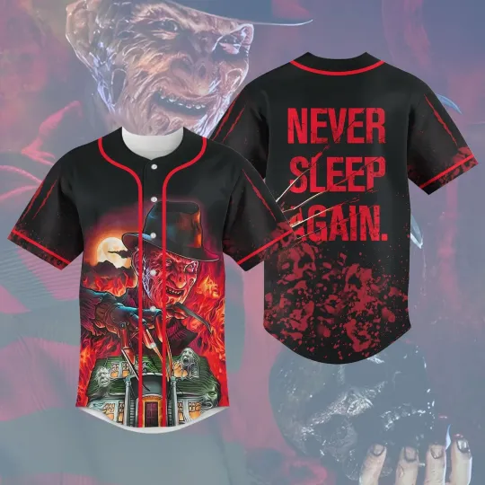 Halloween Freddy Krueger Never Sleep Again Spooky Vibes Baseball Jersey Shirt