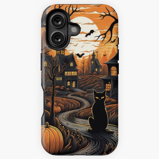 Vintage Autumn Haloween Scene Black Cat Halloween Occult  iPhone Case