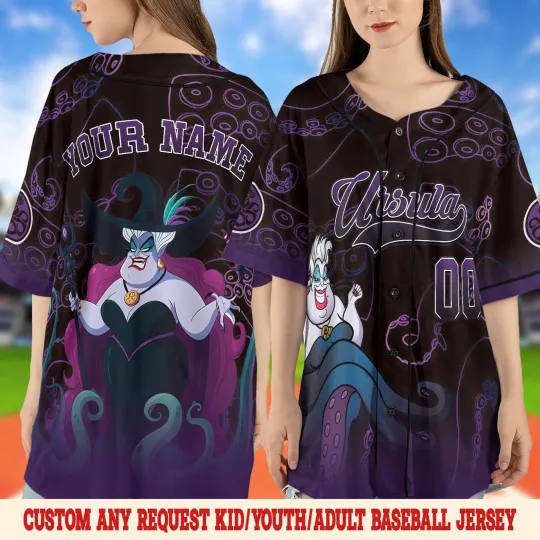 Personalized Halloween Villain The Little Mermaid Ursula  Baseball Jersey Shirt