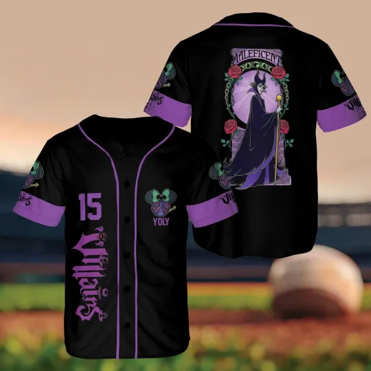 Personalized Sleeping Beauty Maleficent Halloween Villain Baseball Jersey Shirt
