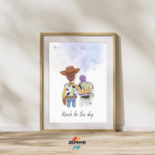 Toy Story Watercolor Kids Room Wall Art - Woody and Buzz Nursery Poster - Vertical Premium Matte Print