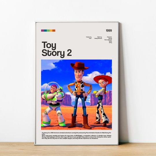 Toy Story 2 Poster, Kids Movie Wall Art, Cartoon Nursery Decor, Vertical Matte Poster