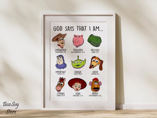 Toy Story Bible Verse Wall Art, Christian Kids Room Decor, Poster for Nursery