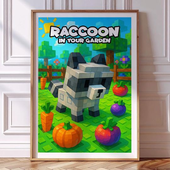 Grow A Garden Raccoon Poster A1 Digital Roblox Wall Art, Printable Pet Illustration for Gamer Room or Nursery Decor