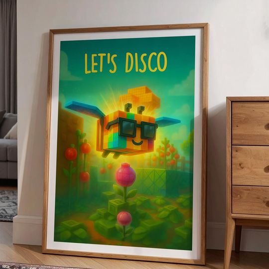 Grow A Garden Disco Bee Poster A1 Digital Roblox Wall Art Printable Pet Illustration for Gamer Room or Nursery Decor