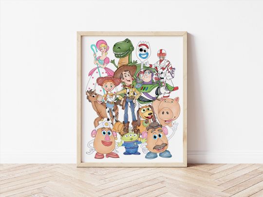 Toy Story Nursery Wall Art, Kids Room Decor, Woody Buzz Jessie Rex Poster, Toddler Bedroom Decor