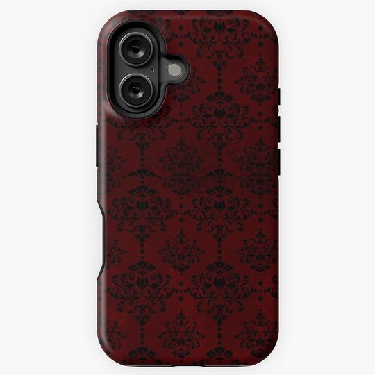 Black Floral Damask Dark Red Background Pattern iPhone Case