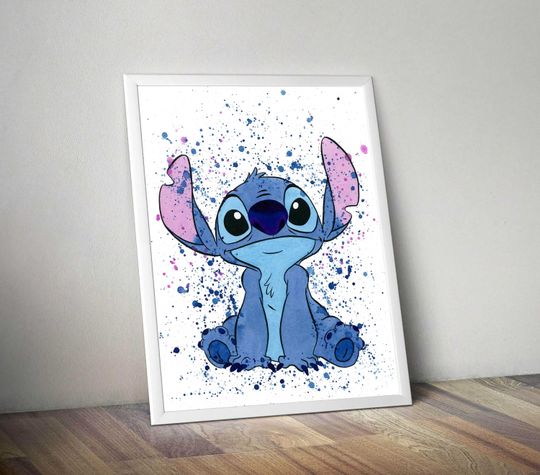 Stitch Watercolor Art Poster for Kids Room Wall Decor