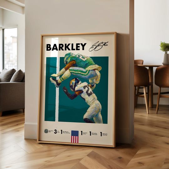 Saquon Barkley Printed Poster - Human Hurdle, Super Bowl Champion, Philadelphia Eagles - American Football Wall Art