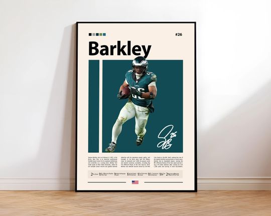 Saquon Barkley Poster, Philadelphia Eagles Wall Art, Football Player Decor, Sports Bedroom Artwork