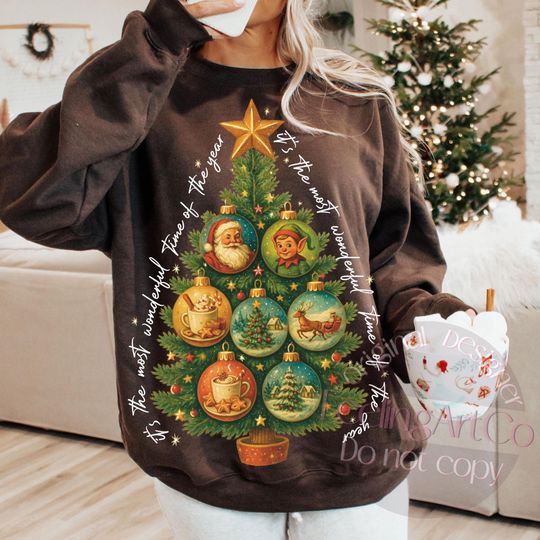 Vintage Christmas Tree and Santa Claus for Sweatshirts