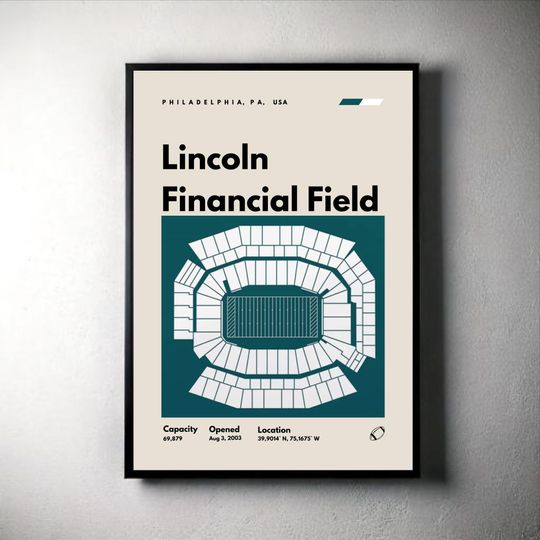 Philadelphia Eagles Poster, Lincoln Financial Field Stadium Print, Mid Century Modern Football Wall Art, Bedroom and Office Decor