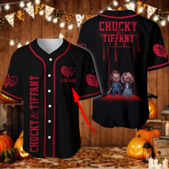 Personalized Chucky And Tiffany Horror Halloween Baseball Jersey Shirt