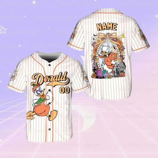 Personalized Donald Duck Halloween Mirror Coquette Bow Baseball Jersey Shirt