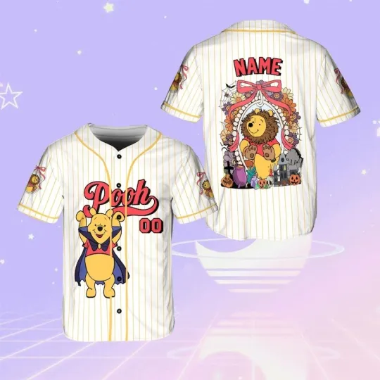 Personalized Pooh Bear Halloween Mirror Coquette Bow Baseball Jersey Shirt